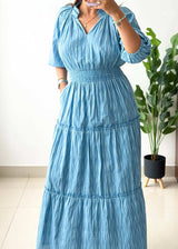 Size M-L, Sky Blue Tiered Maxi Dress