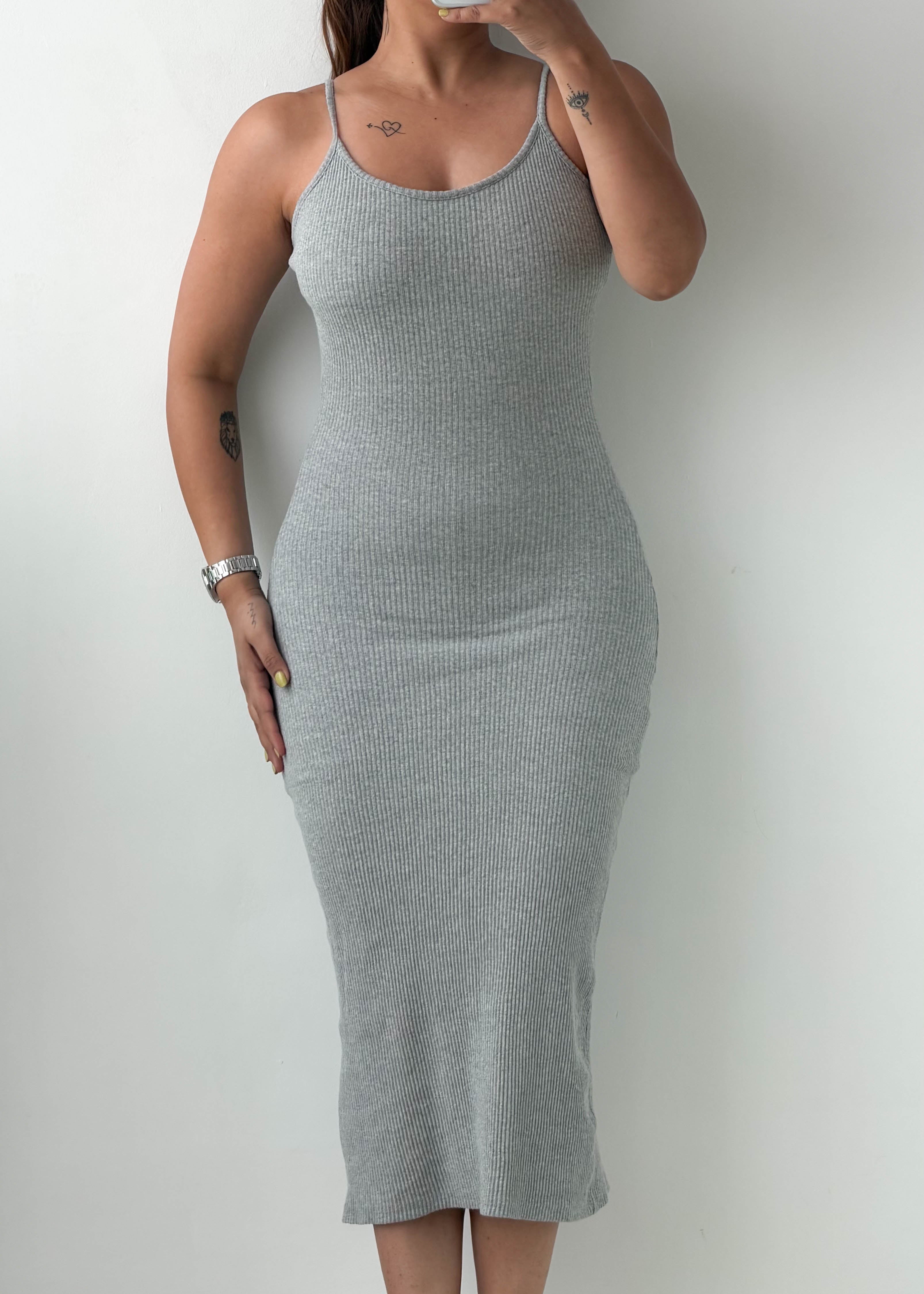 Size XS-S Grey Ribbed Bodycon Maxi Dress