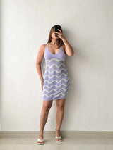 Size S-M, Lavender Pattern Knit Mini Dress