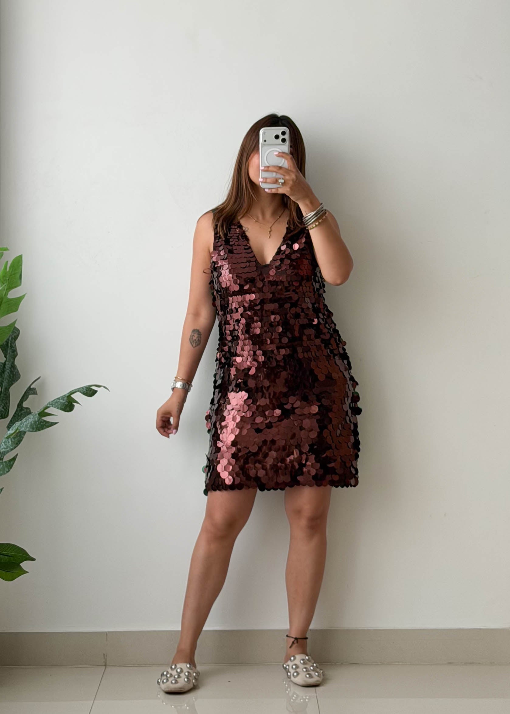 Size M Rose Gold Sequin Party Dress