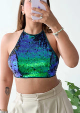 Size XS-S, Blue-Green Ombre Halter Top