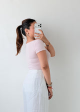 Size S-M Blush Ribbed Short Sleeve Bodysuit