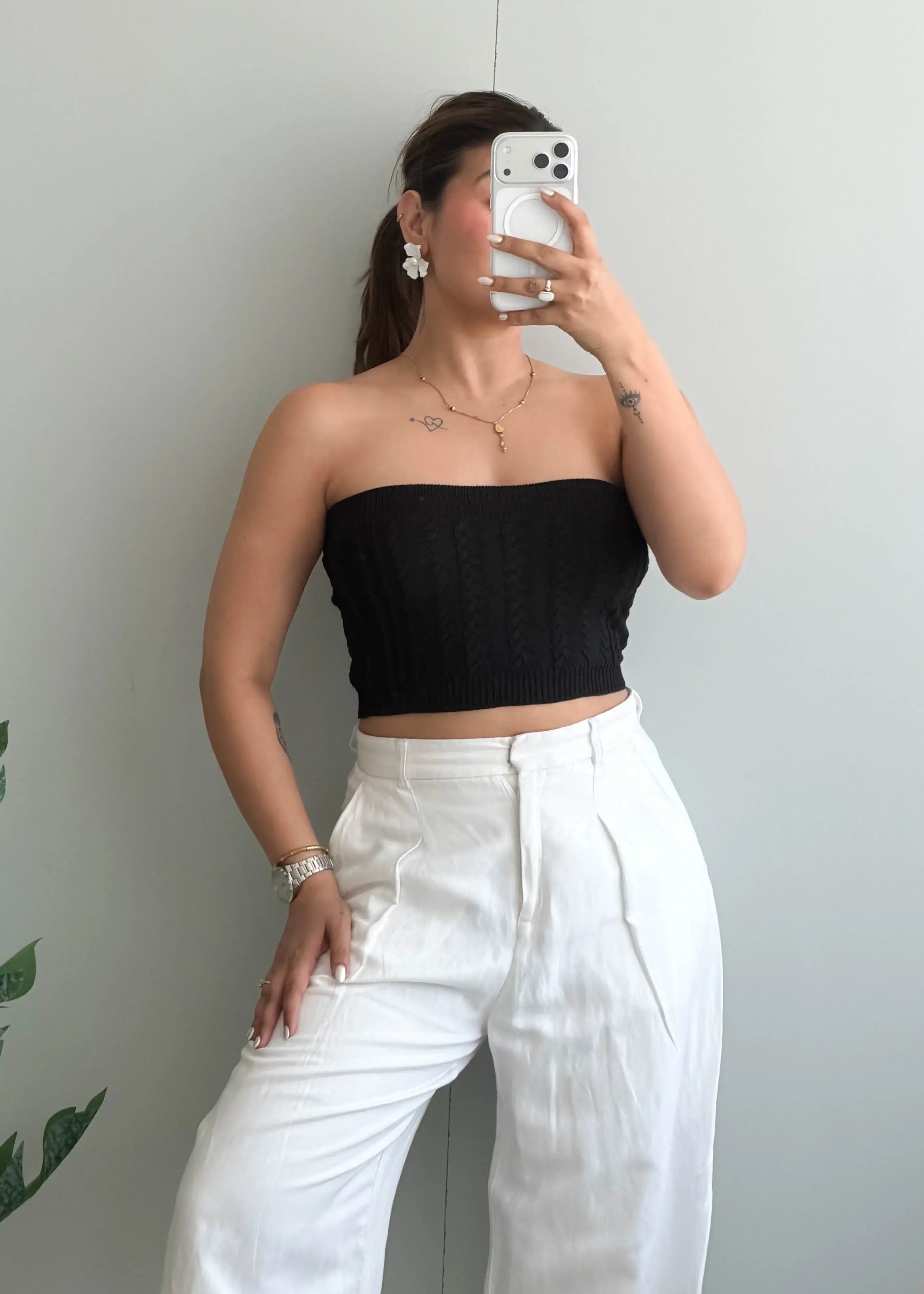 Size S-M, Black Strapless Crop Tube Top - Closet by Payal