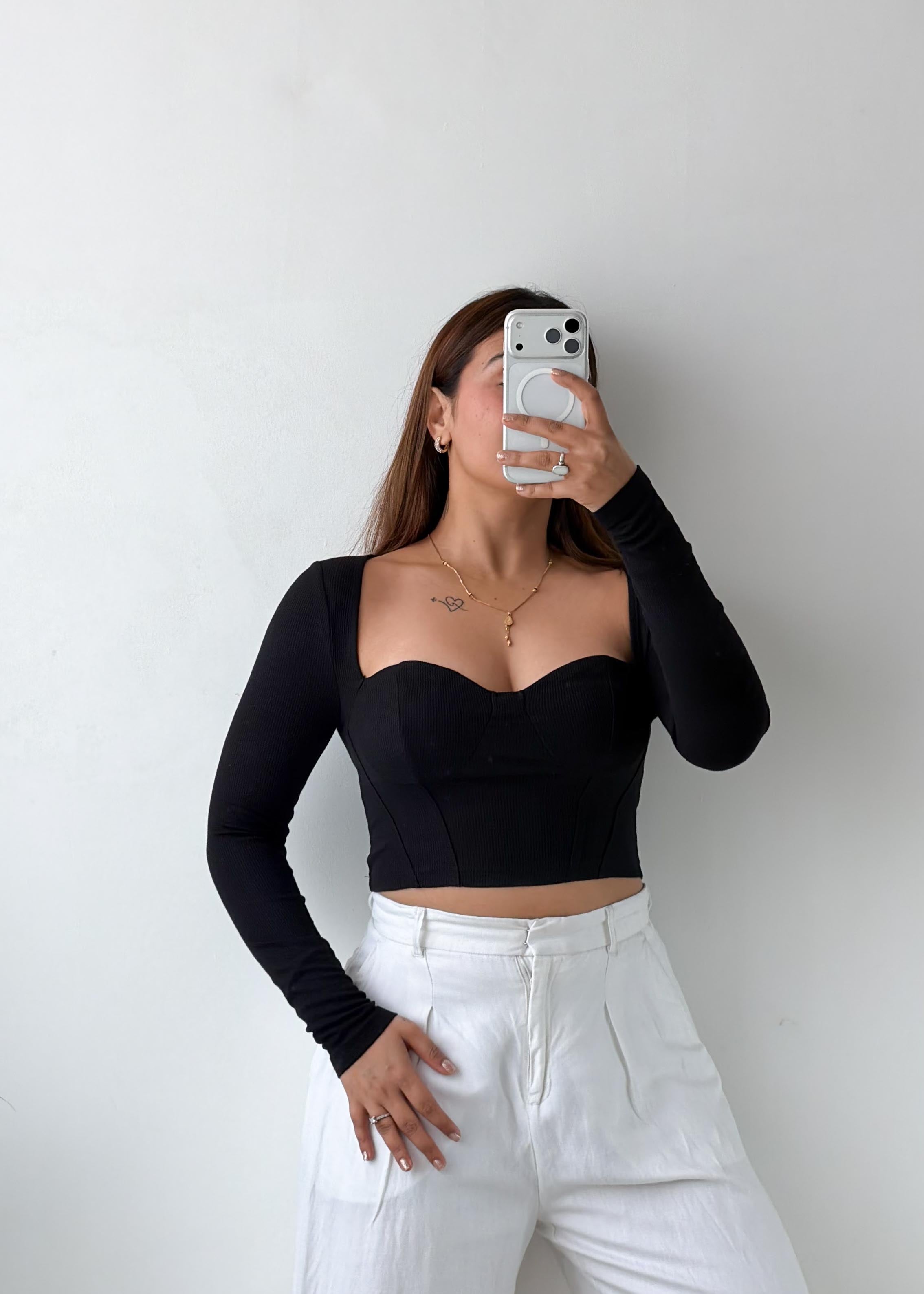 Size XS-S Black Sweetheart Corset Crop Top