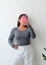 Size S-M Charcoal Long Sleeve Bodysuit
