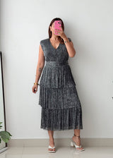 Size M-L Silver Pleated Midi Dress