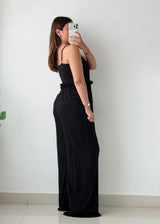 Size S-M Black Textured Wide-Leg Jumpsuit