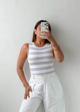 Size XS-S Grey & White Striped Tank Bodysuit