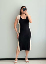SIZE S-M, Black Tie-up Bodycon Dress - Closet by Payal