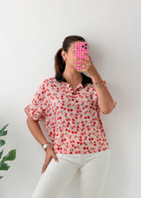 Size S-M Pink Cherry Print Shirt