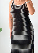 Size M-L Black & White Striped Knit Maxi Dress