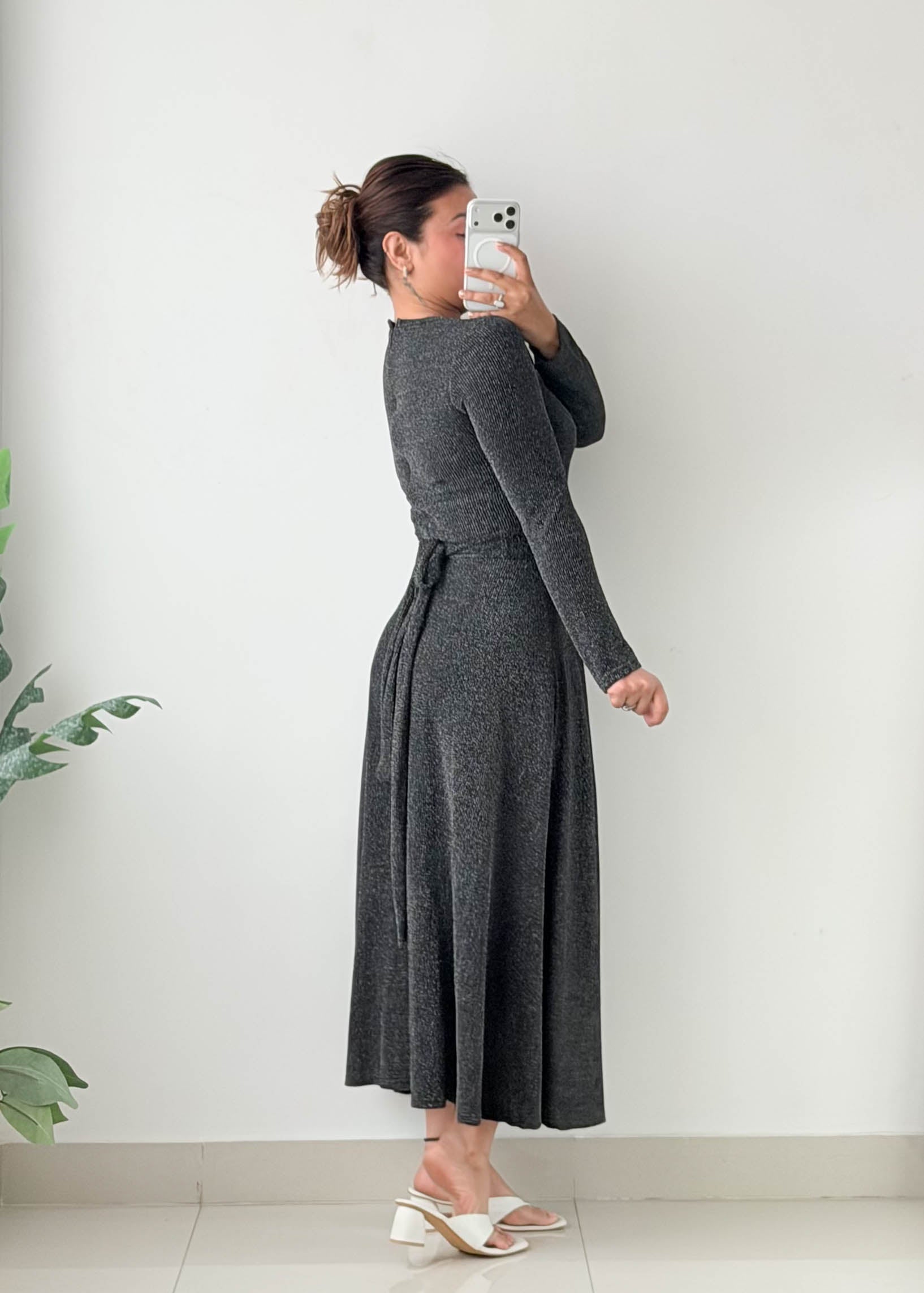 Size S-M Charcoal Heather Fit & Flare Maxi Dress