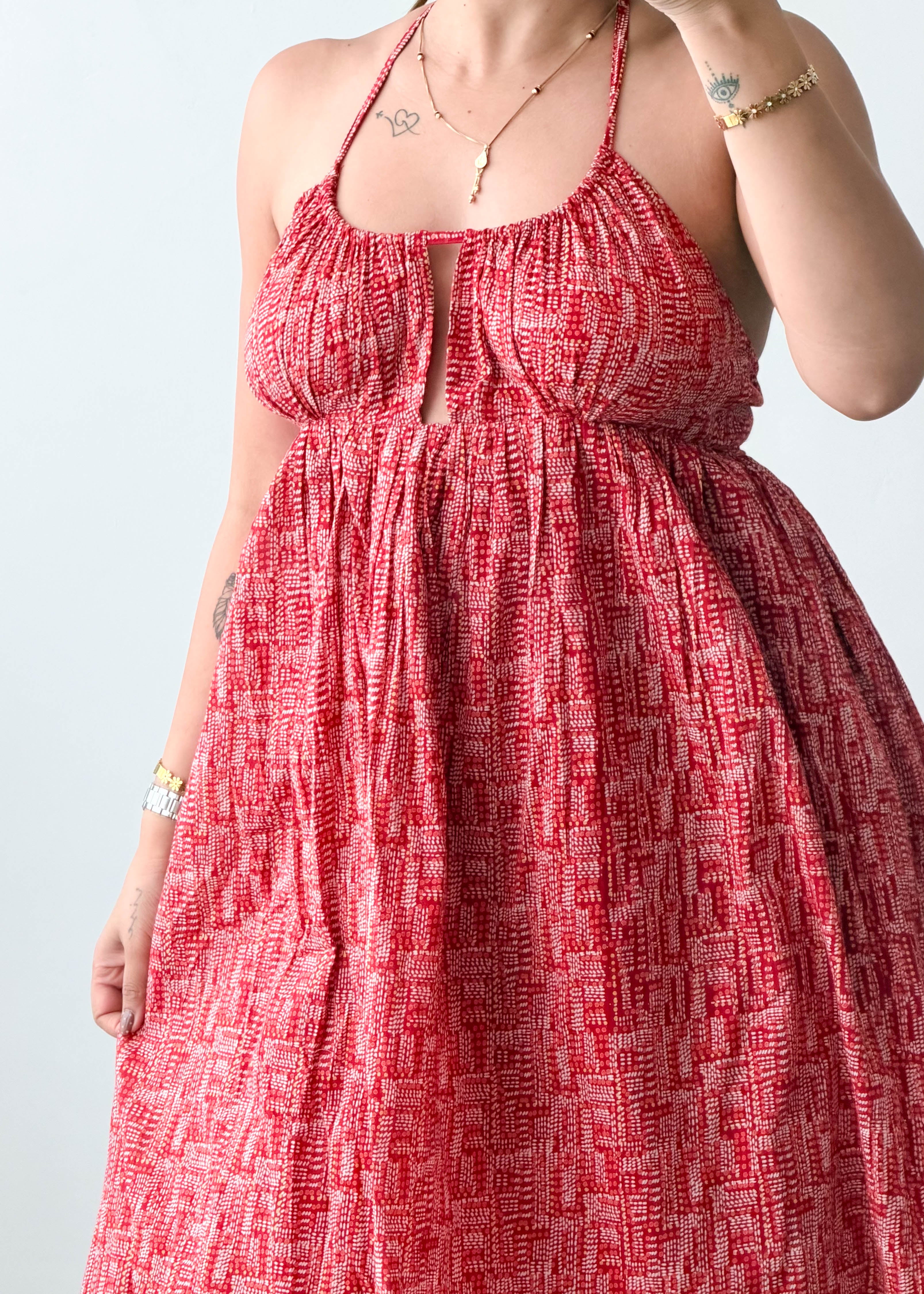 Size M Coral Printed Halter Mini Dress