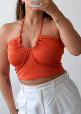 Size S-M Orange Ruched Halter Crop Top