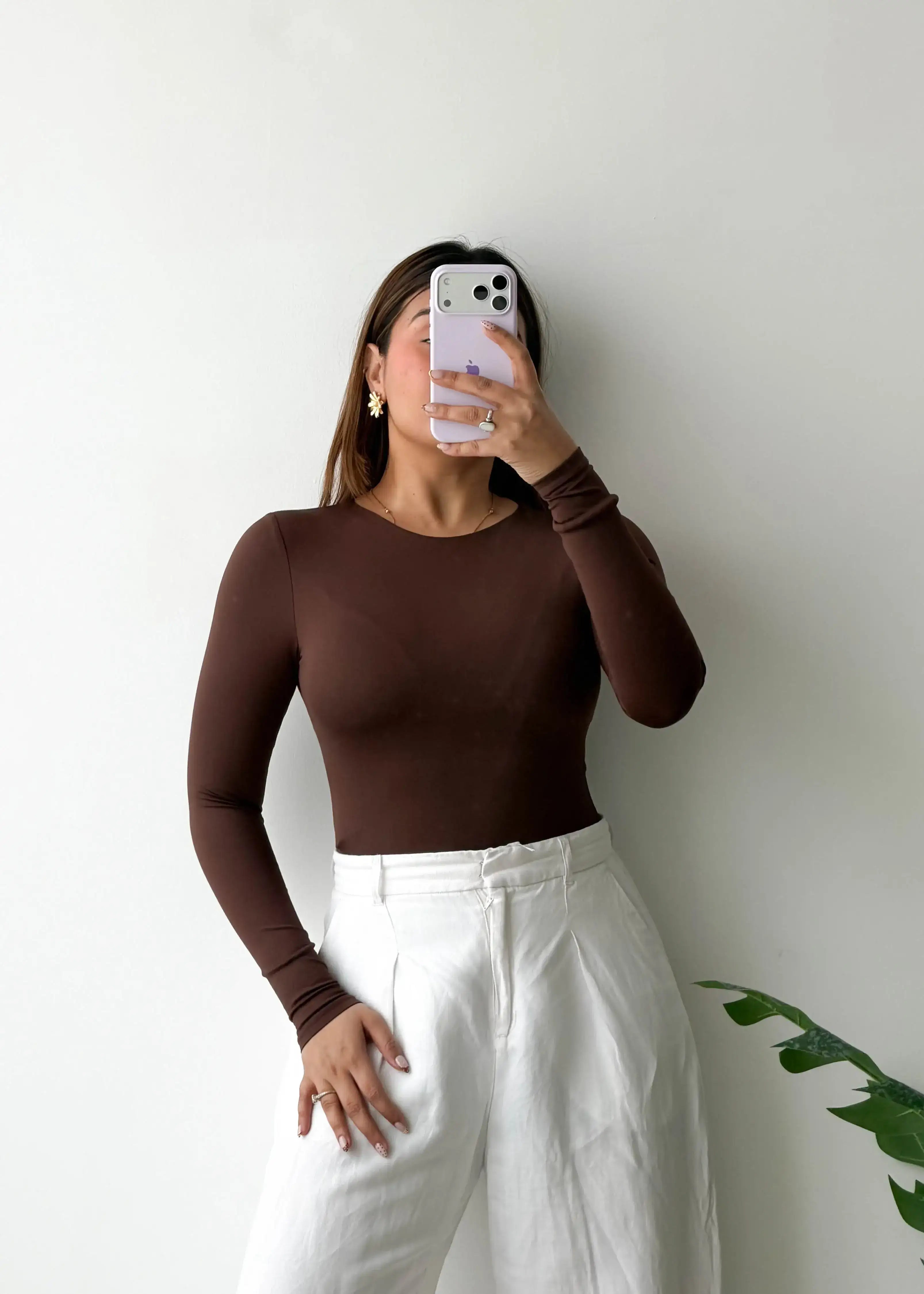 Size S, Chocolate Brown Crew Neck Bodysuit
