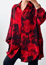 Size M-L Red Black Abstract Longline Shirt