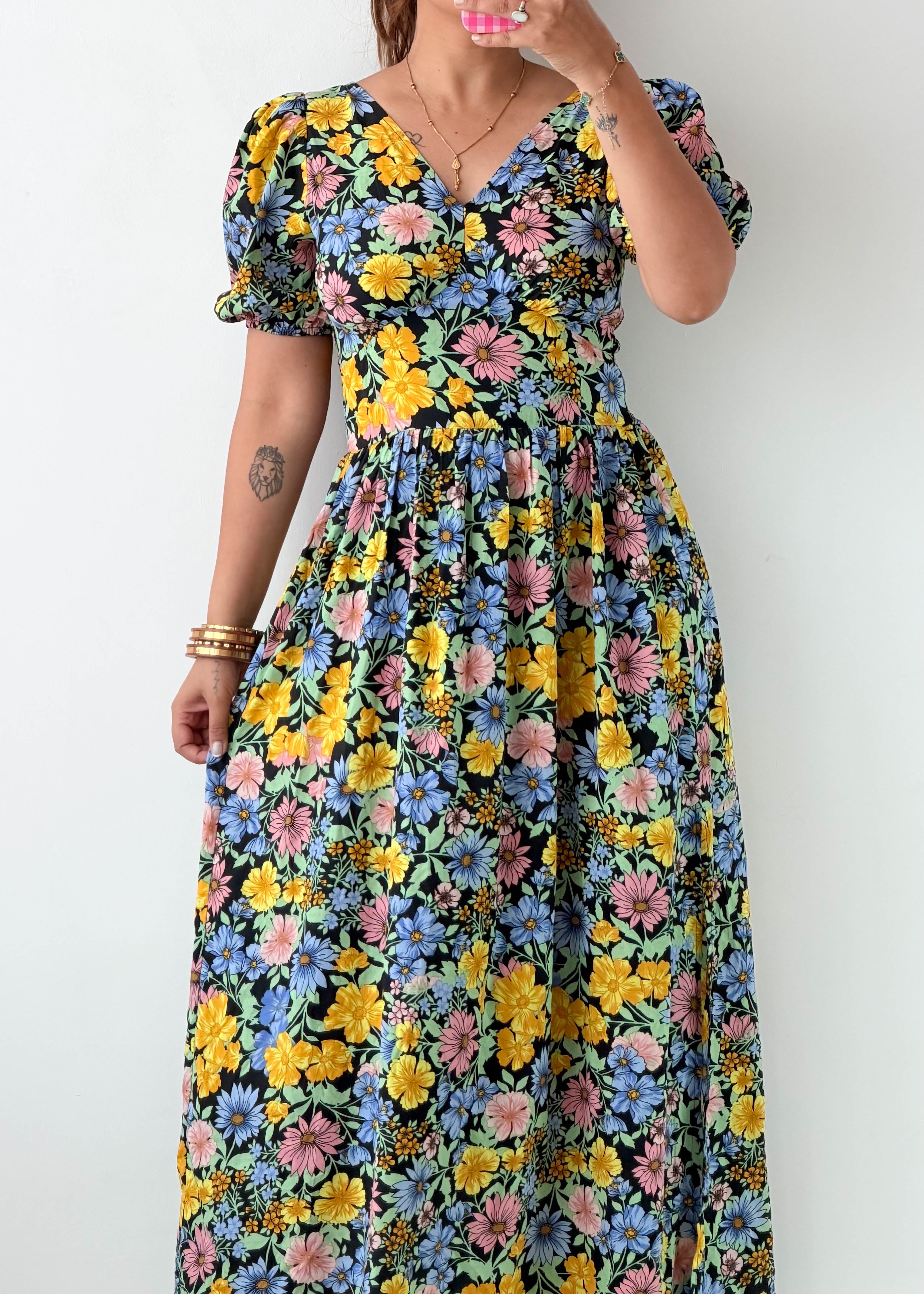 Size S-M Black Floral Maxi Dress