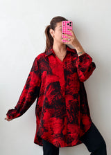 Size M-L Red Black Abstract Longline Shirt