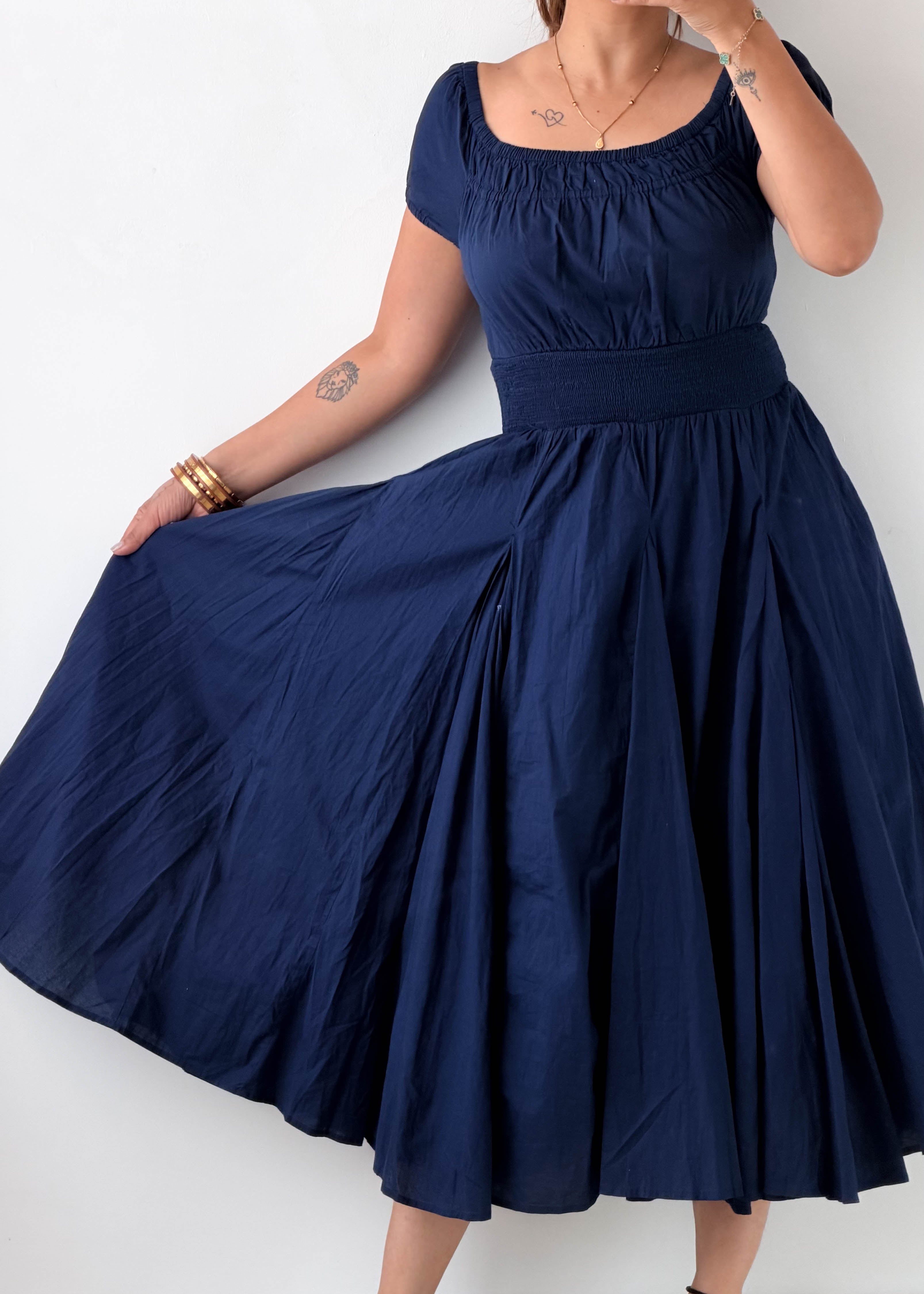 Size M-L Navy Fit & Flare Midi Dress