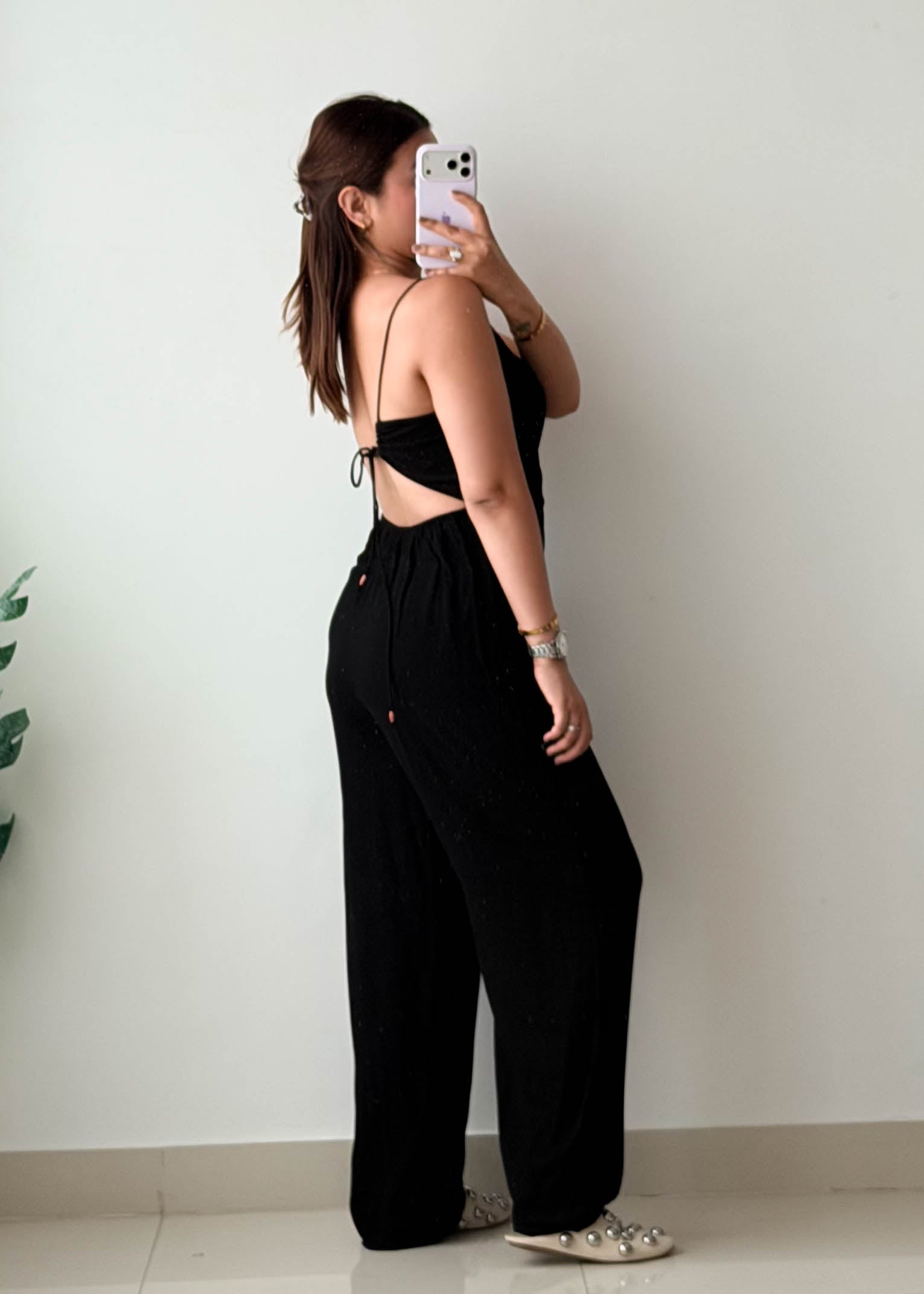 Size S-M Black Open Back Jumpsuit