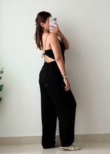 Size S-M Black Open Back Jumpsuit