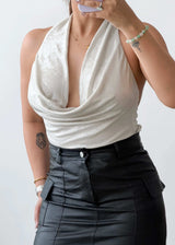 Size M-L Ivory Cowl Neck Halter Bodysuit