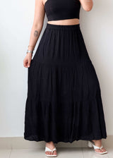 Waist 30-32 Black Tiered Maxi Skirt
