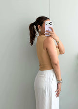 Size XS-S, Beige Square Neck Ribbed Top - Closet by Payal