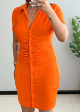 SIZE M-L, Orange Ruched Shirt Dress - Closet by Payal