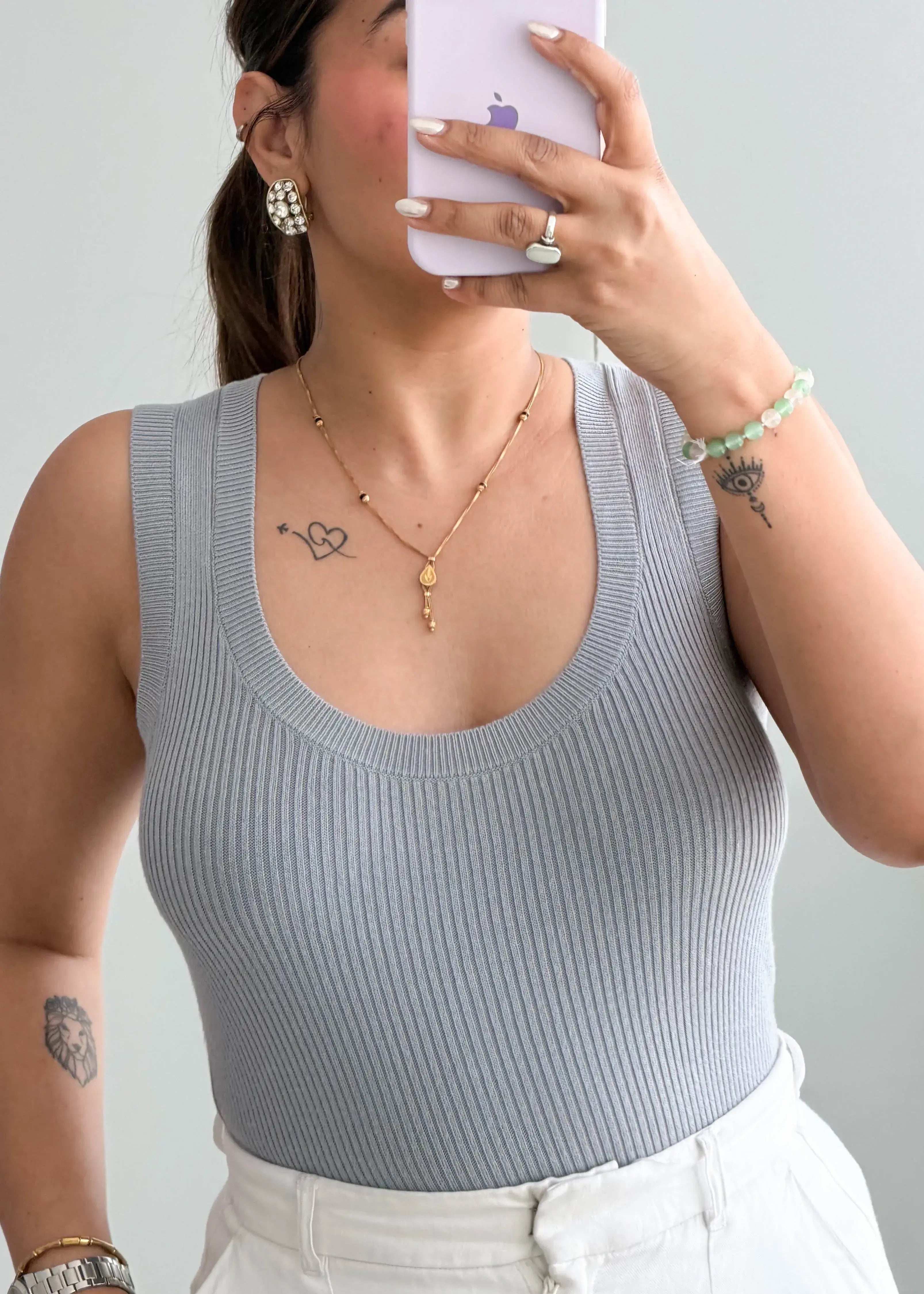 Size L-XL, Grey Scoop Neck Sleeveless Top - Closet by Payal