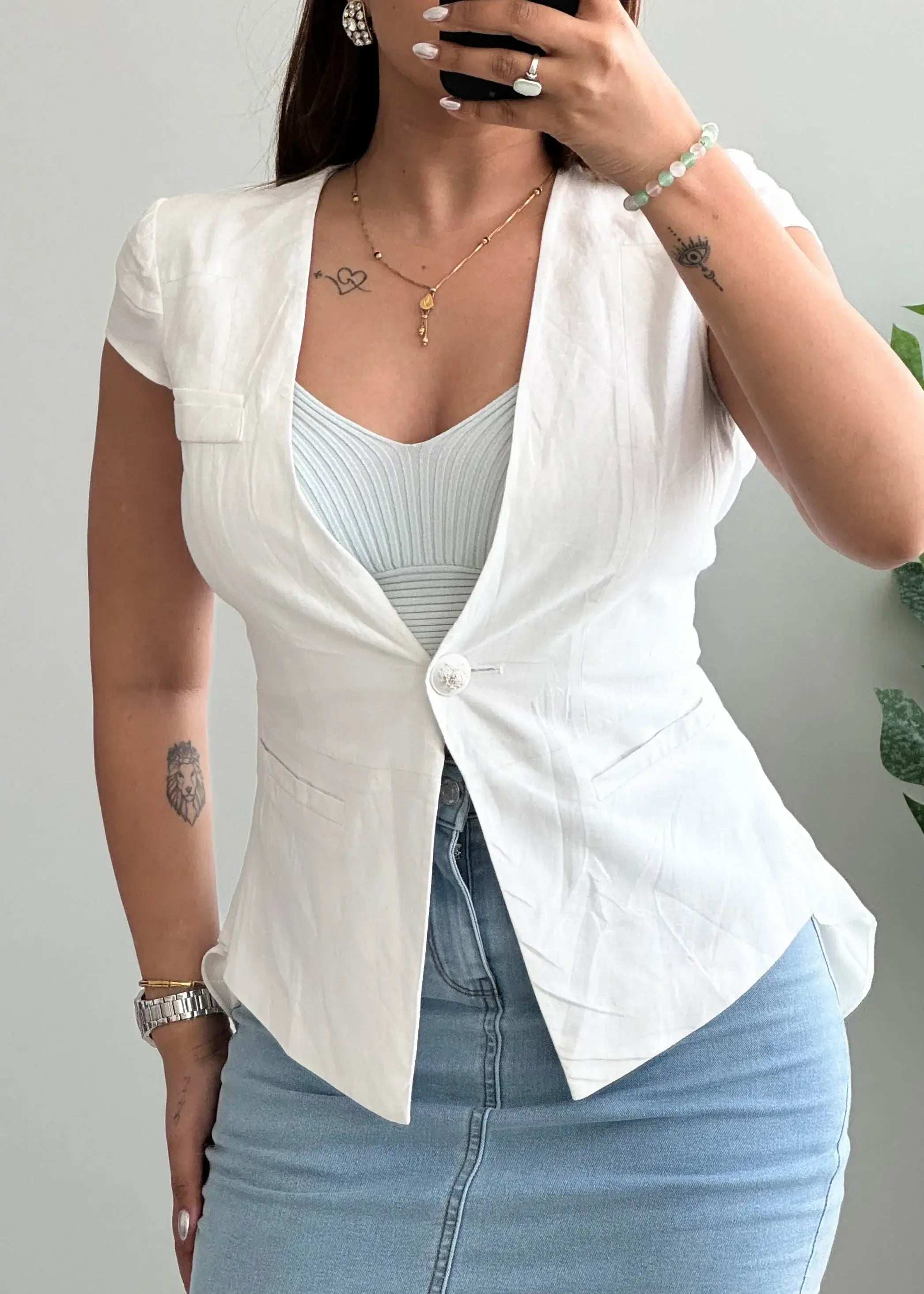 Size XS-S, White Tailored Button Front Vest Top for Women - Closet by Payal