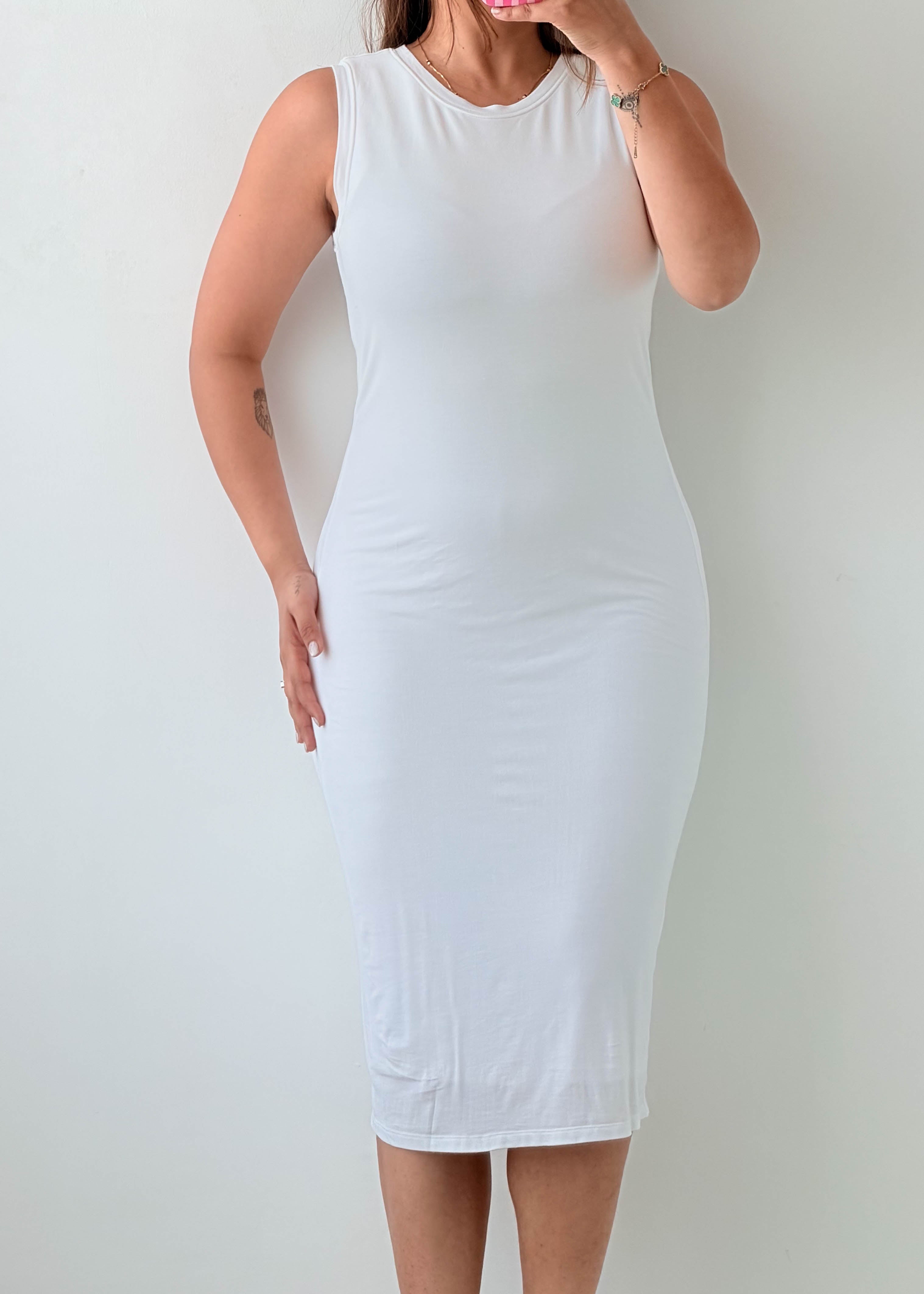 Size M White Sleeveless Bodycon Midi Dress