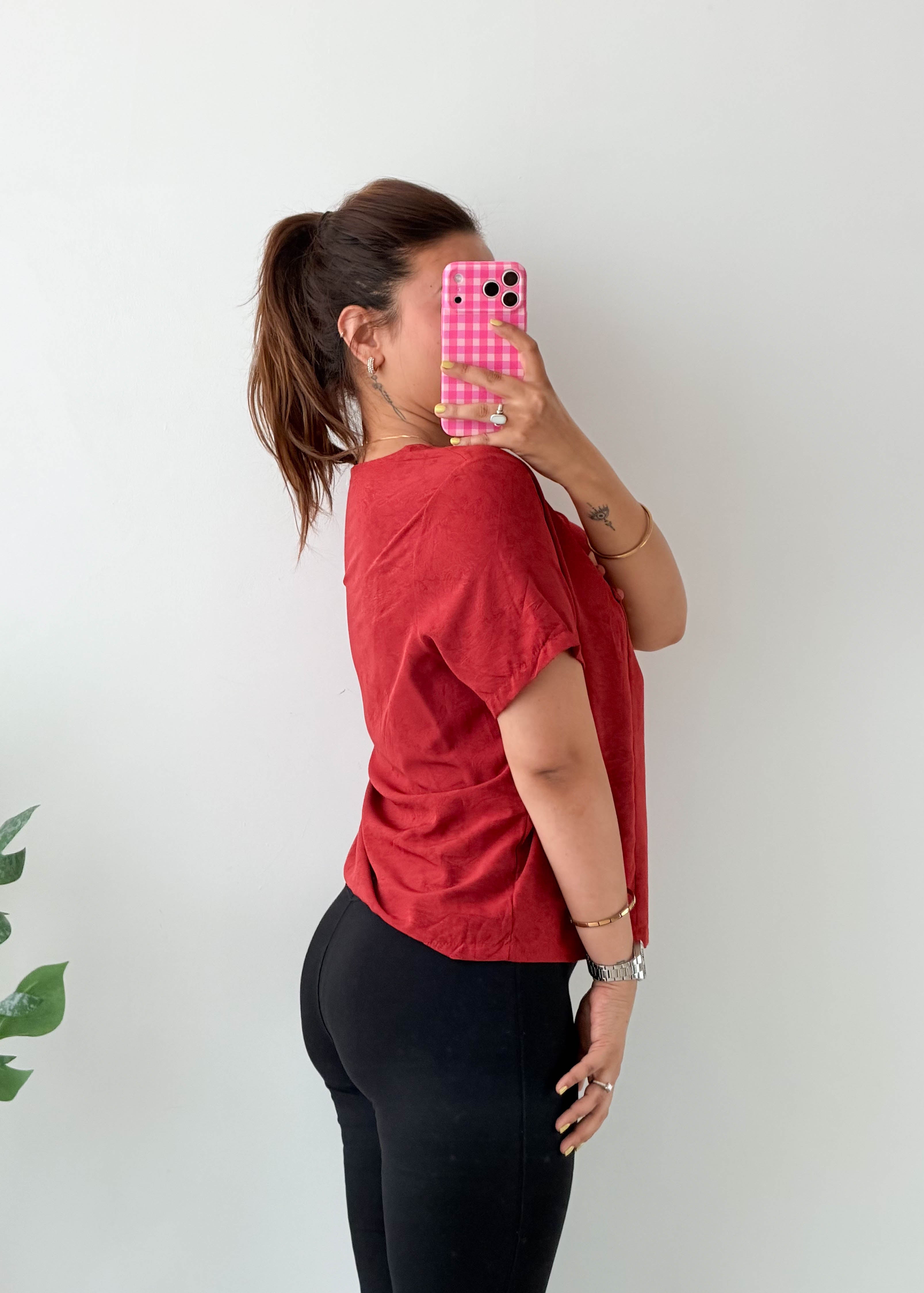 Size S-M Rust Chinese Knot Top