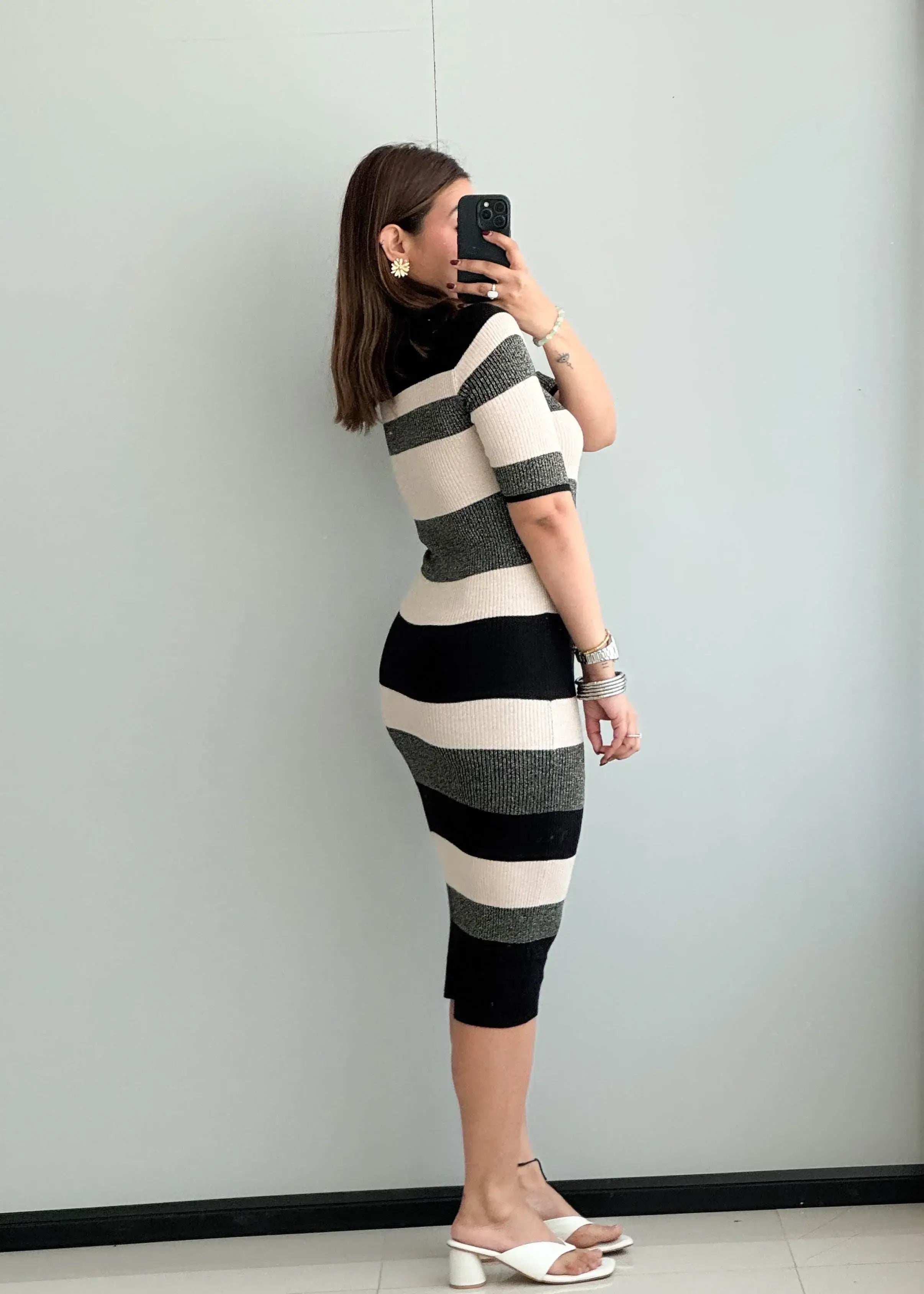 SIZE S-M, Cotton Ribbed Bodycon Dress - Closet by Payal