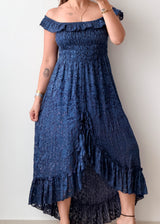 Size XS-S Navy Off-Shoulder High-Low Maxi Dress