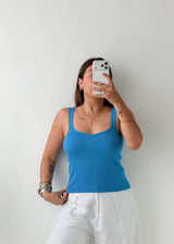 Size M-L Blue Ribbed Tank Top