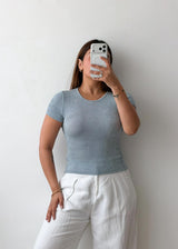 Size S-M Blue Open Back Fitted Top