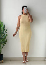 Size XS-S Butter Yellow Ribbed Midi Dress