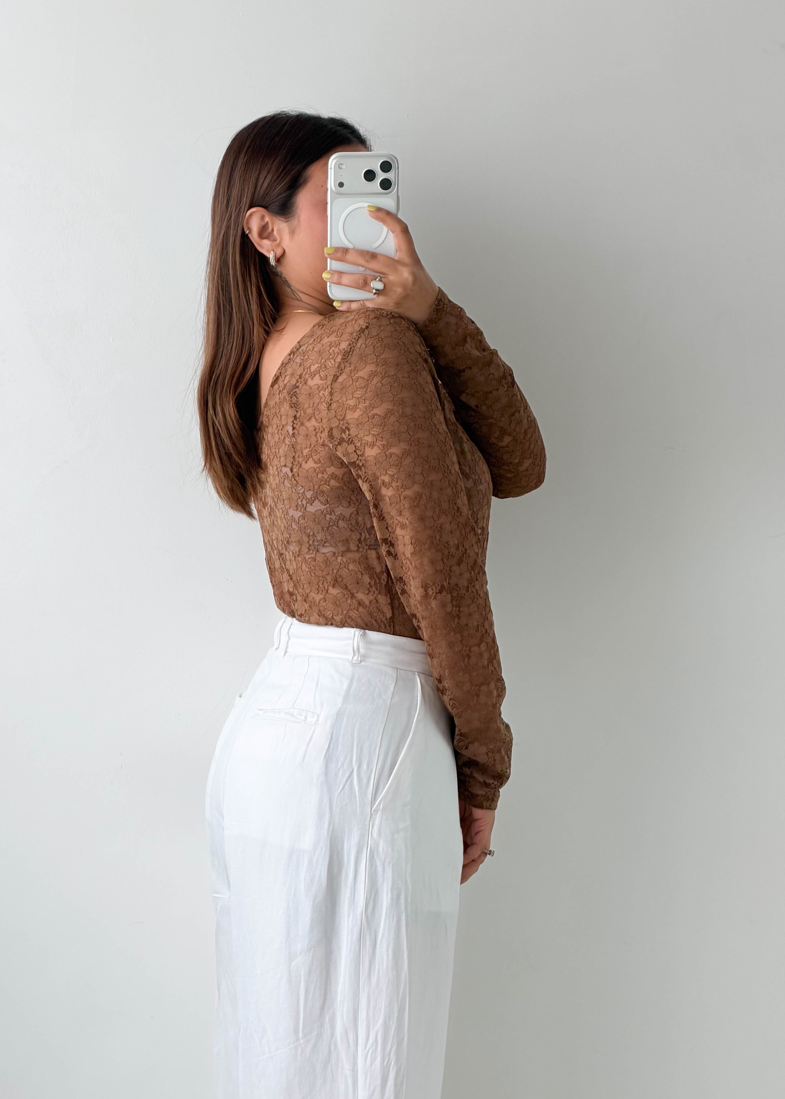 Size L-XL Brown Floral Lace Bodysuit