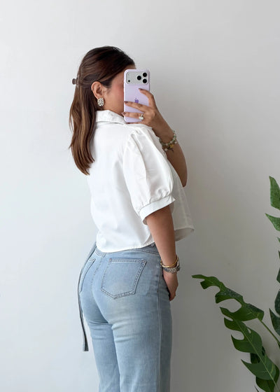 Size S-M, Puff Sleeve Crop Shirt