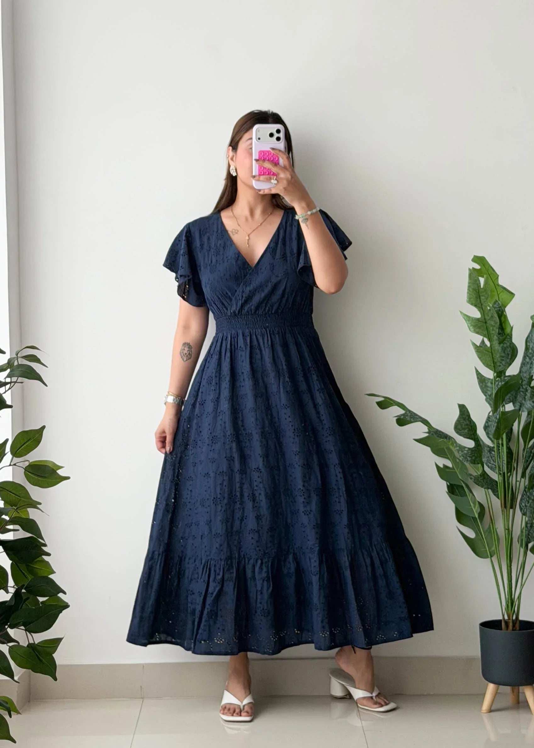 Size M-L, Blue Eyelet Lace Midi Dress