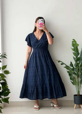 Size M-L, Blue Eyelet Lace Midi Dress