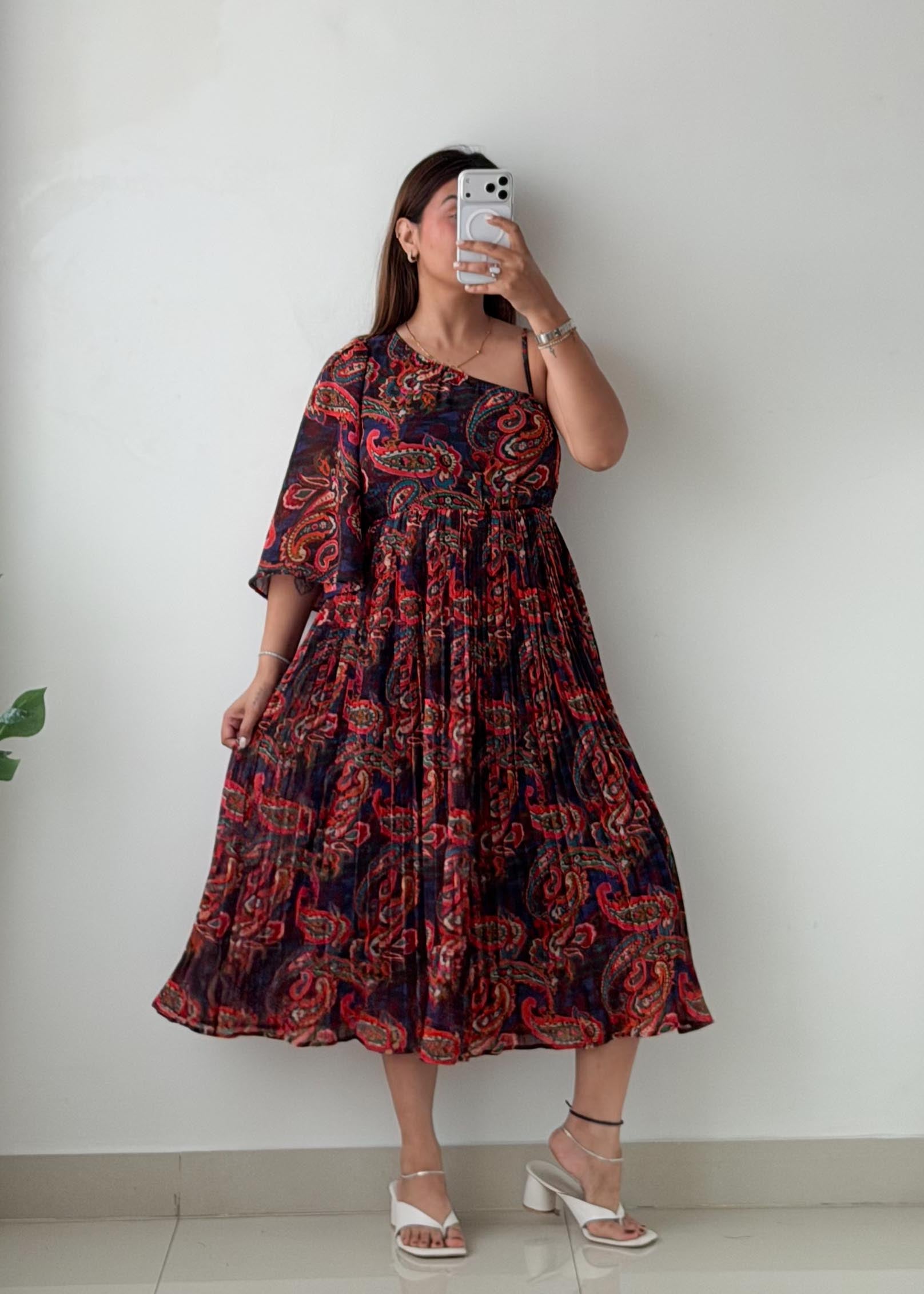 Size S-M Multicolor Paisley Print Midi Dress