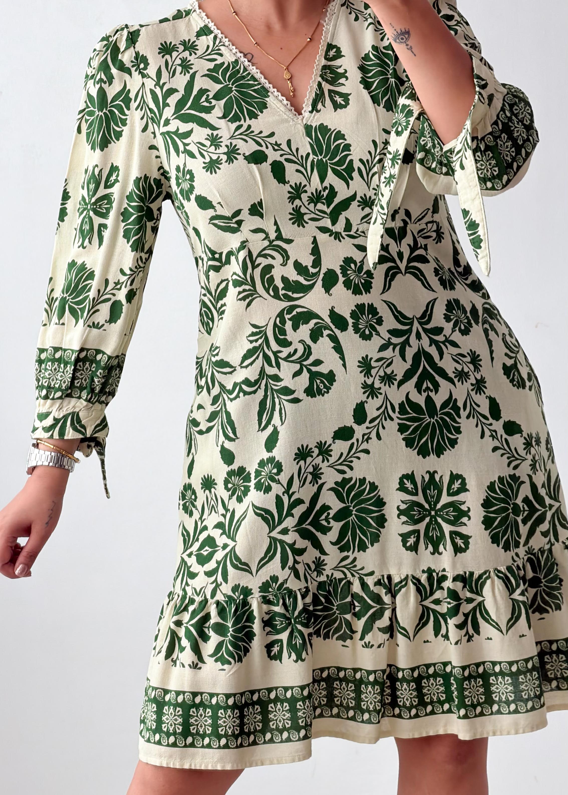 Size S & M Green Floral Printed Mini Dress