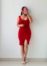 Size S-M Red Button Front Bodycon Dress