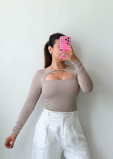 Size XS Taupe Cutout Long Sleeve Top