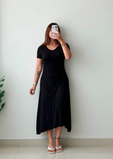 Size S-M Black V-Neck Flared Maxi Dress