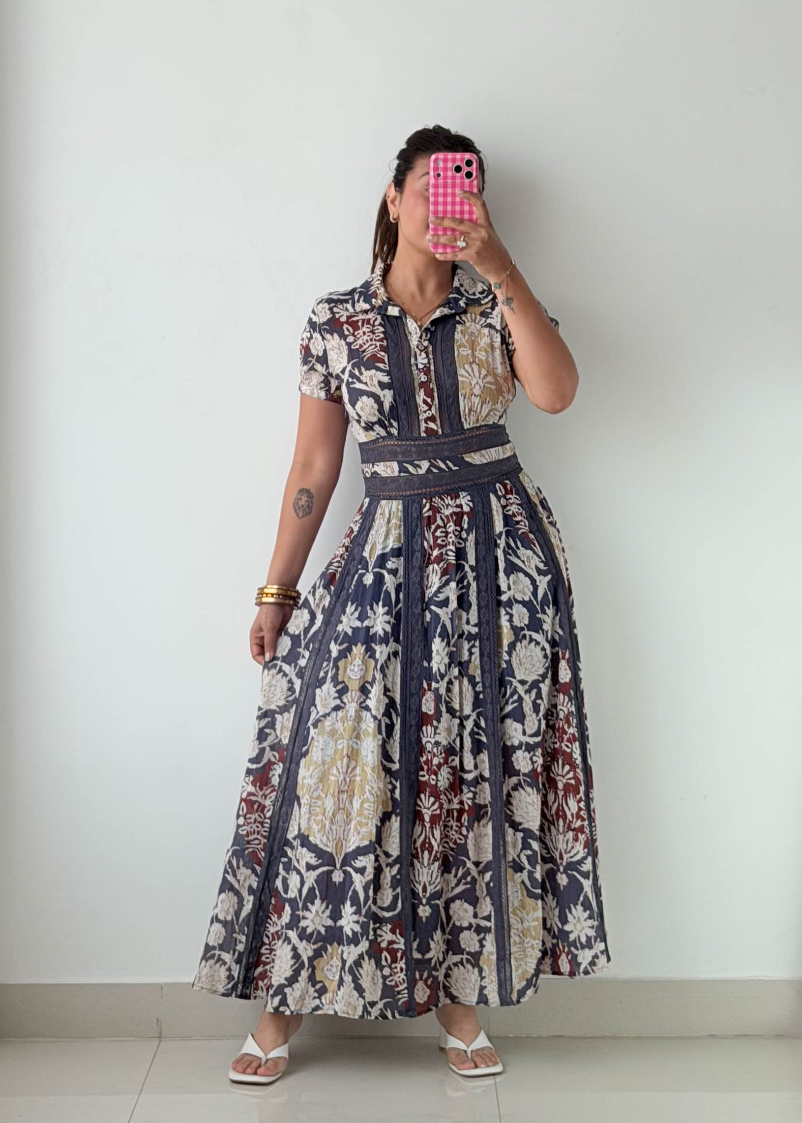 Size S Navy Multi Print Maxi Dress