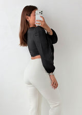 Size XS-S Black Tie-Front Crop Blouse