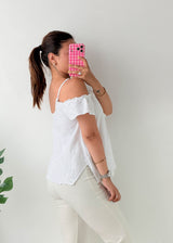 Size S-M White Off-Shoulder Embroidered Tassel Top